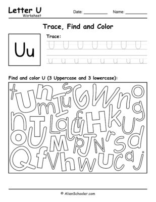 Letter U Worksheet - Trace, Find and Color