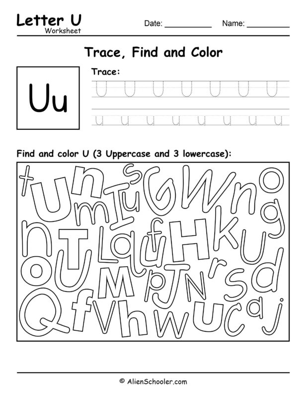 Letter U Worksheet - Trace, Find and Color