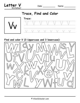 Letter V Worksheet, Trace, Find and Color Letter V