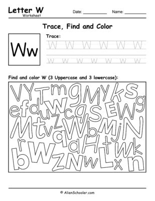 Letter W Worksheet - Trace, Find and Color