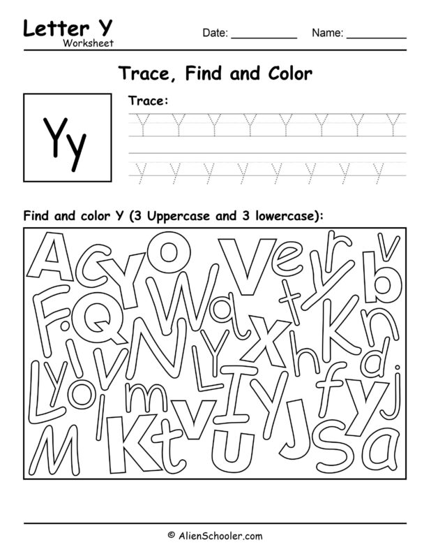 Letter Y Worksheet - Trace, Find and Color