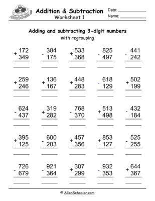3 Digit Addition And Subtraction With Regrouping Worksheet