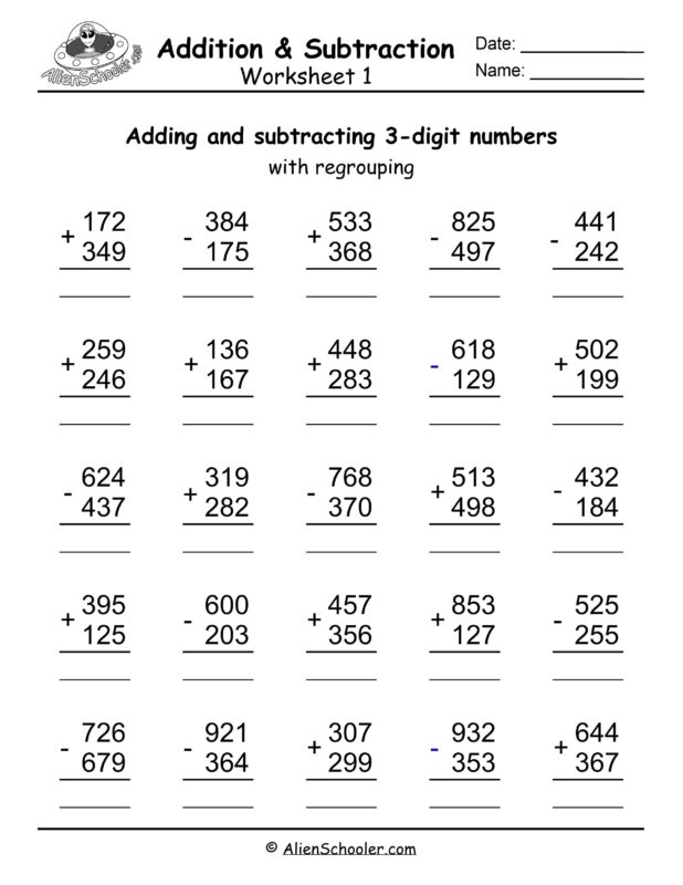 3 Digit Addition And Subtraction With Regrouping Worksheet