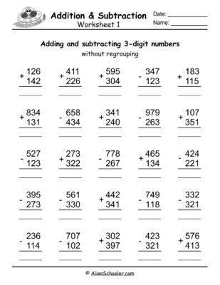 3 Digit Addition And Subtraction Without Regrouping Worksheet 1