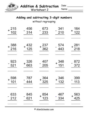 3 Digit Addition And Subtraction With No Regrouping Worksheet 2