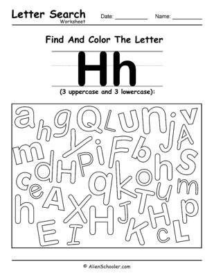 Find The Letter H Worksheet, Letter H Search Worksheet