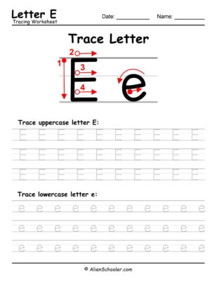 Trace Letter E, Letter E Tracing Worksheet