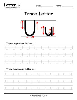 Letter U Tracing Worksheet