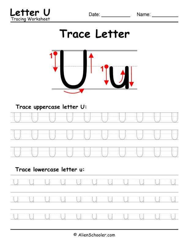 Letter U Tracing Worksheet