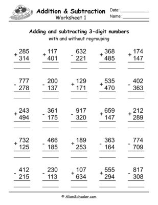 Mixed 3 Digit Addition And Subtraction Worksheet