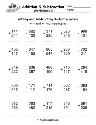 3-Digit Addition And Subtraction Worksheet Mixed