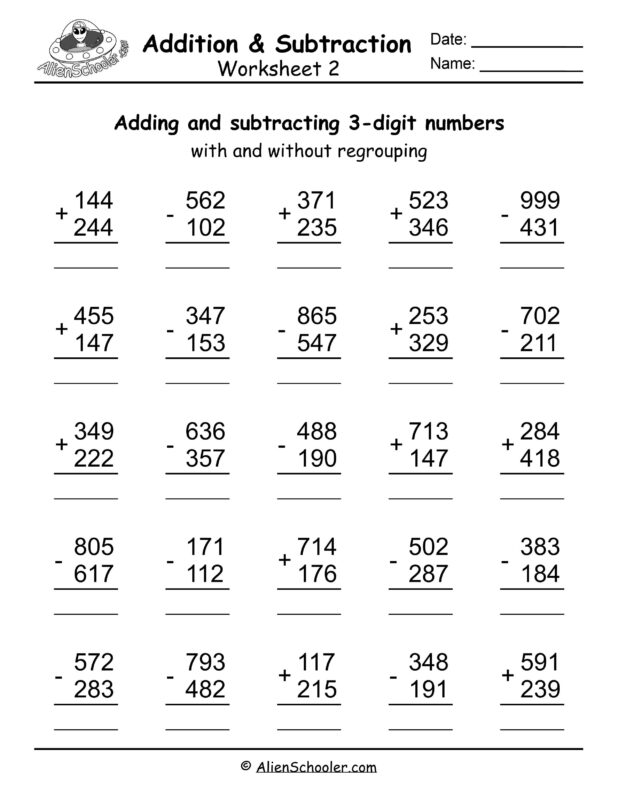 3-Digit Addition And Subtraction Worksheet Mixed