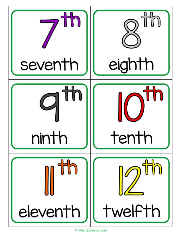 Ordinal Number Flashcards 7-12