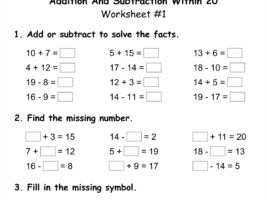 Addition And Subtraction Within 20 Worksheet 1