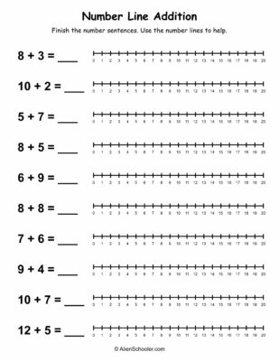 Addition to 20 worksheet with number line