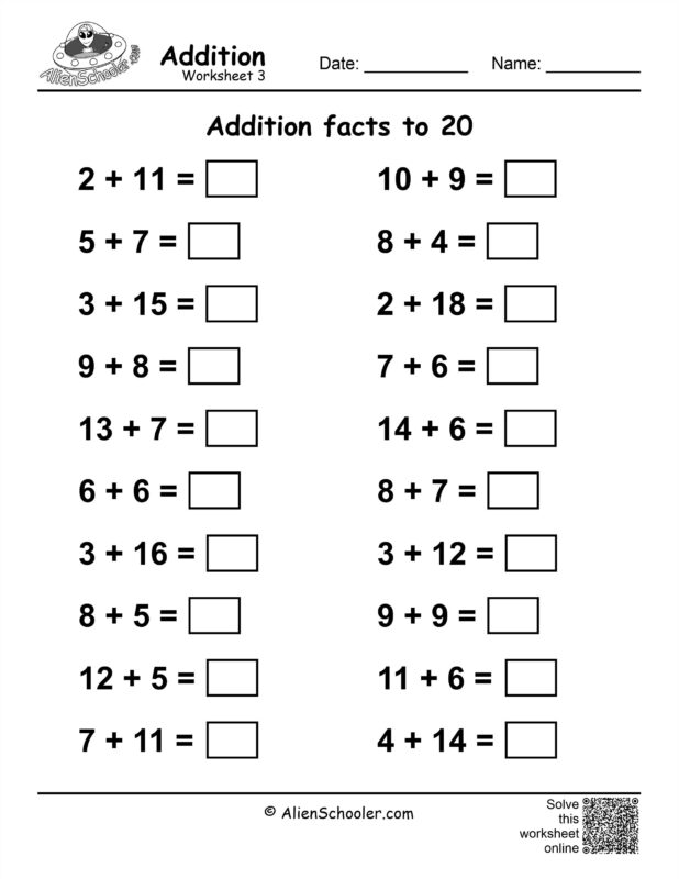 Addition Facts To 20