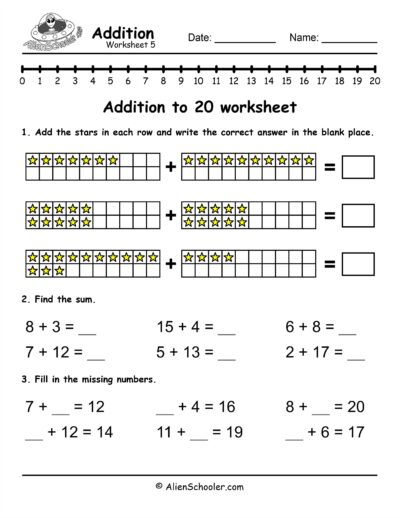Addition To 20 Worksheet
