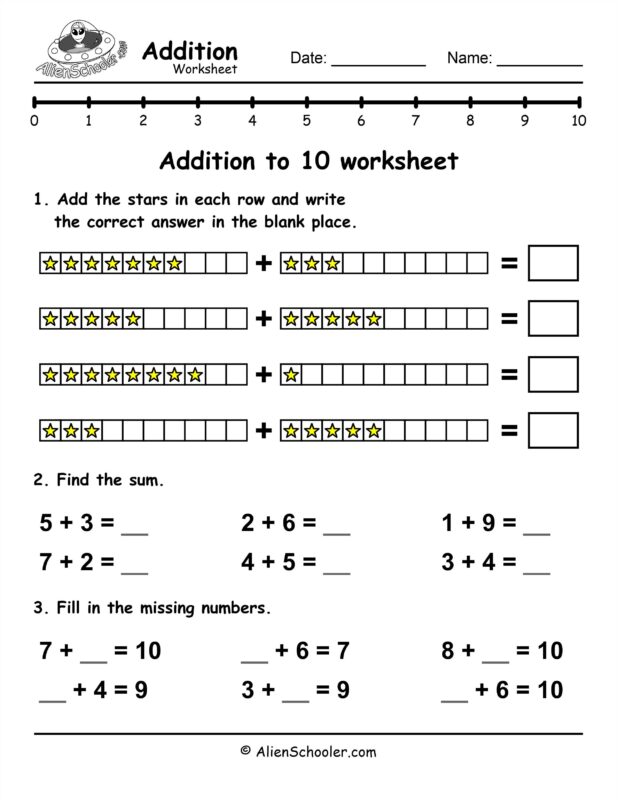 Addition to 10 worksheet