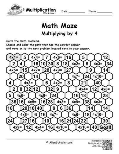 Math Maze Multiplication By 4 Worksheet