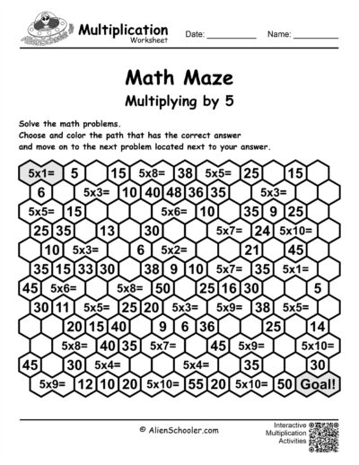 5's Multiplication Maze Game Printable