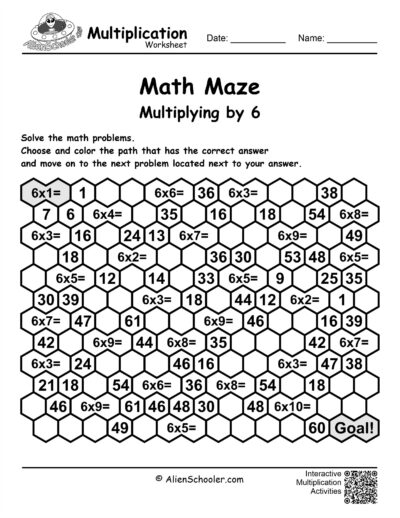 Multiplication Maze by 6 Printable Game