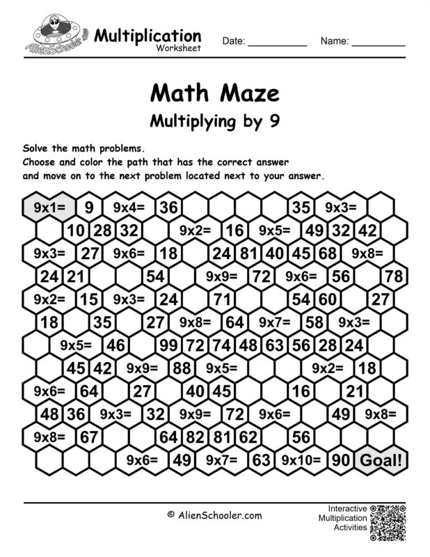 Multiplication Maze By 9 Printable