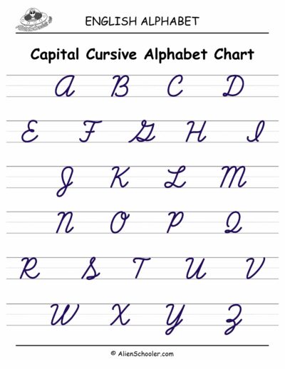 Capital cursive alphabet chart printable