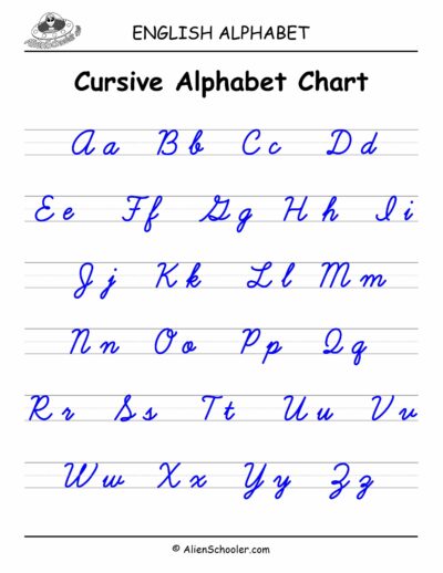 Free cursive alphabet chart (color)