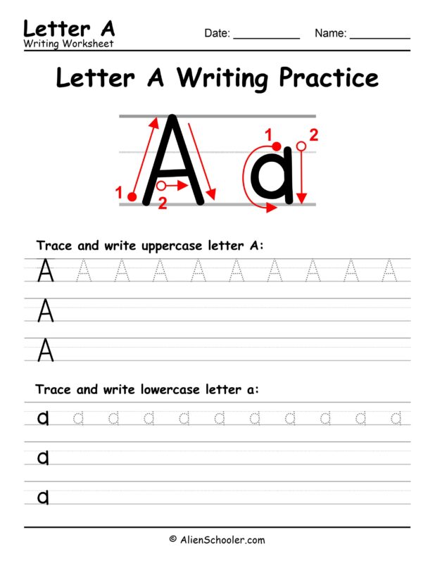 Letter A writing worksheet