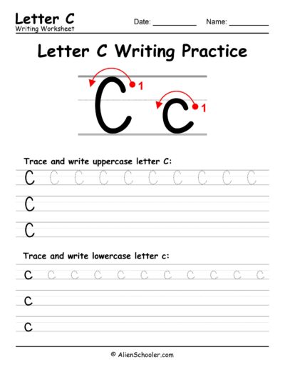 Letter C writing worksheet