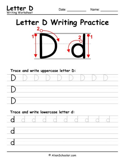 Letter D writing worksheet