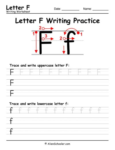 Letter F writing worksheet