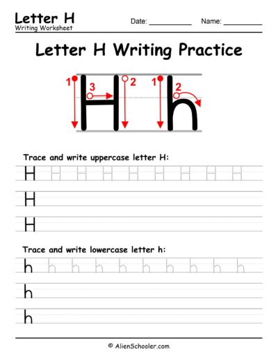Letter H writing worksheet