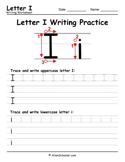 Letter I writing worksheet