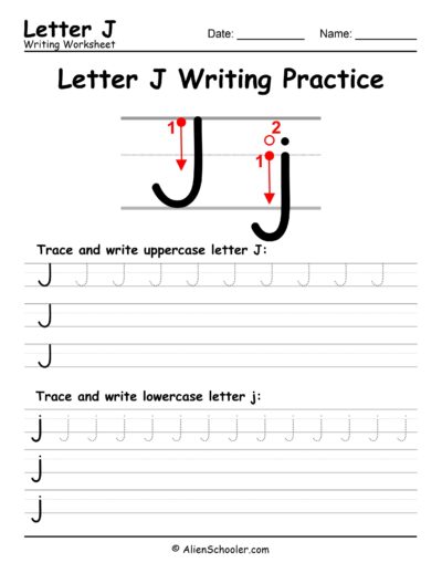 Letter J writing worksheet