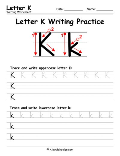 Letter K writing worksheet