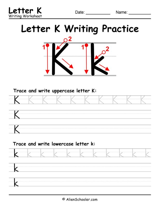 Letter K writing worksheet