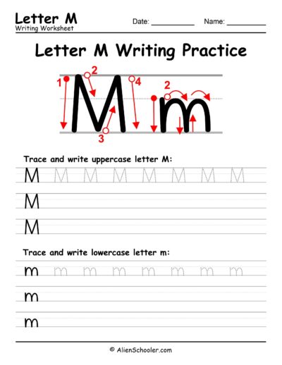 Letter M writing practice