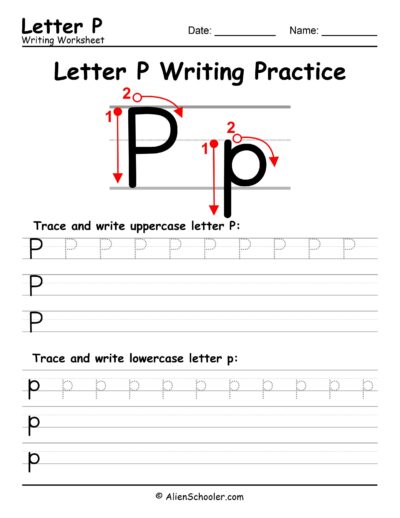 Letter P writing worksheet