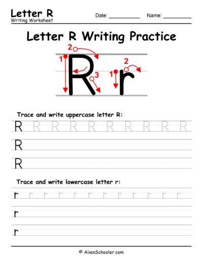 Letter R writing worksheet