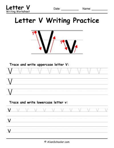 Letter V writing practice worksheet printable