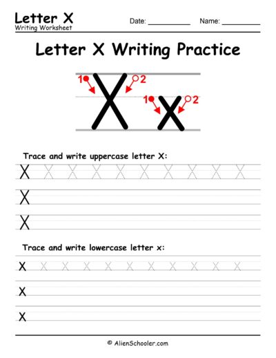 Letter X writing worksheet