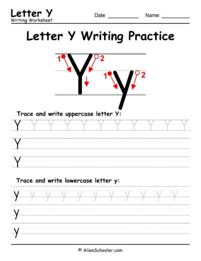 Letter Y writing worksheet