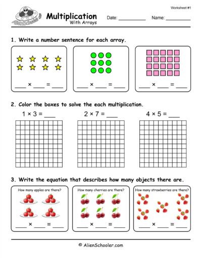 Multiply with arrays worksheet