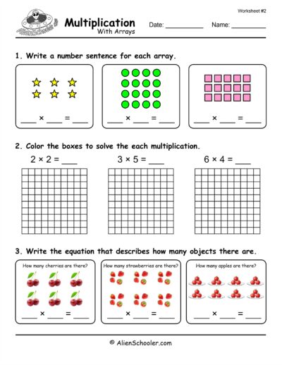 Multiply with arrays worksheet #2 free printable