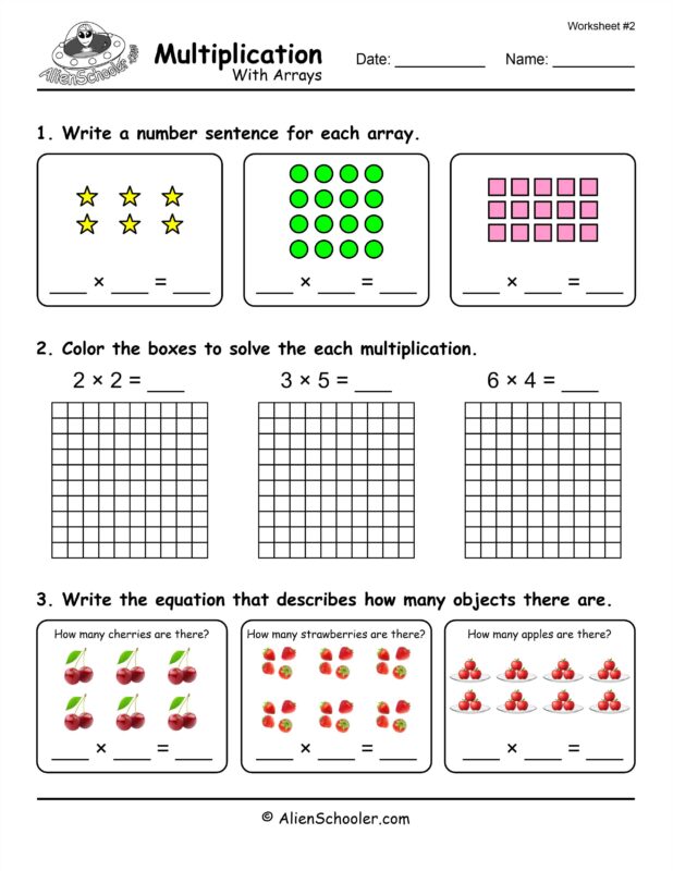 Multiply with arrays worksheet #2 free printable