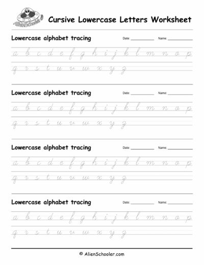 Cursive Lowercase Alphabet Tracing