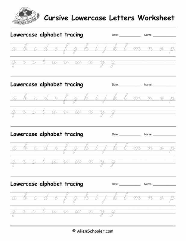 Cursive Lowercase Alphabet Tracing