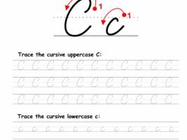 Tracing worksheet: Cursive letter C