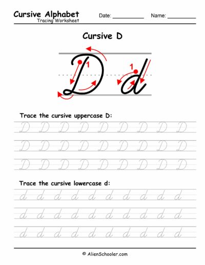 Cursive Letter D Tracing